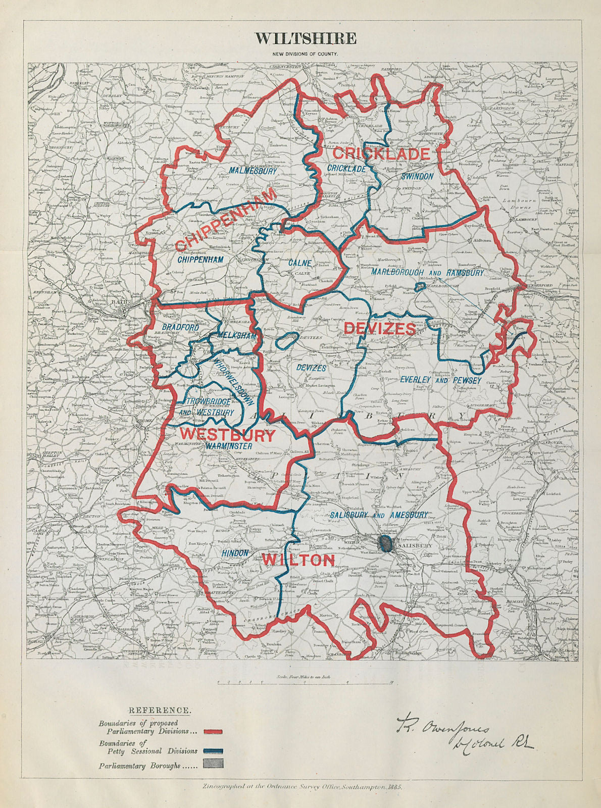 Wiltshire Parliamentary Divisions Cricklade Devizes BOUNDARY COMMISSION 1885 map